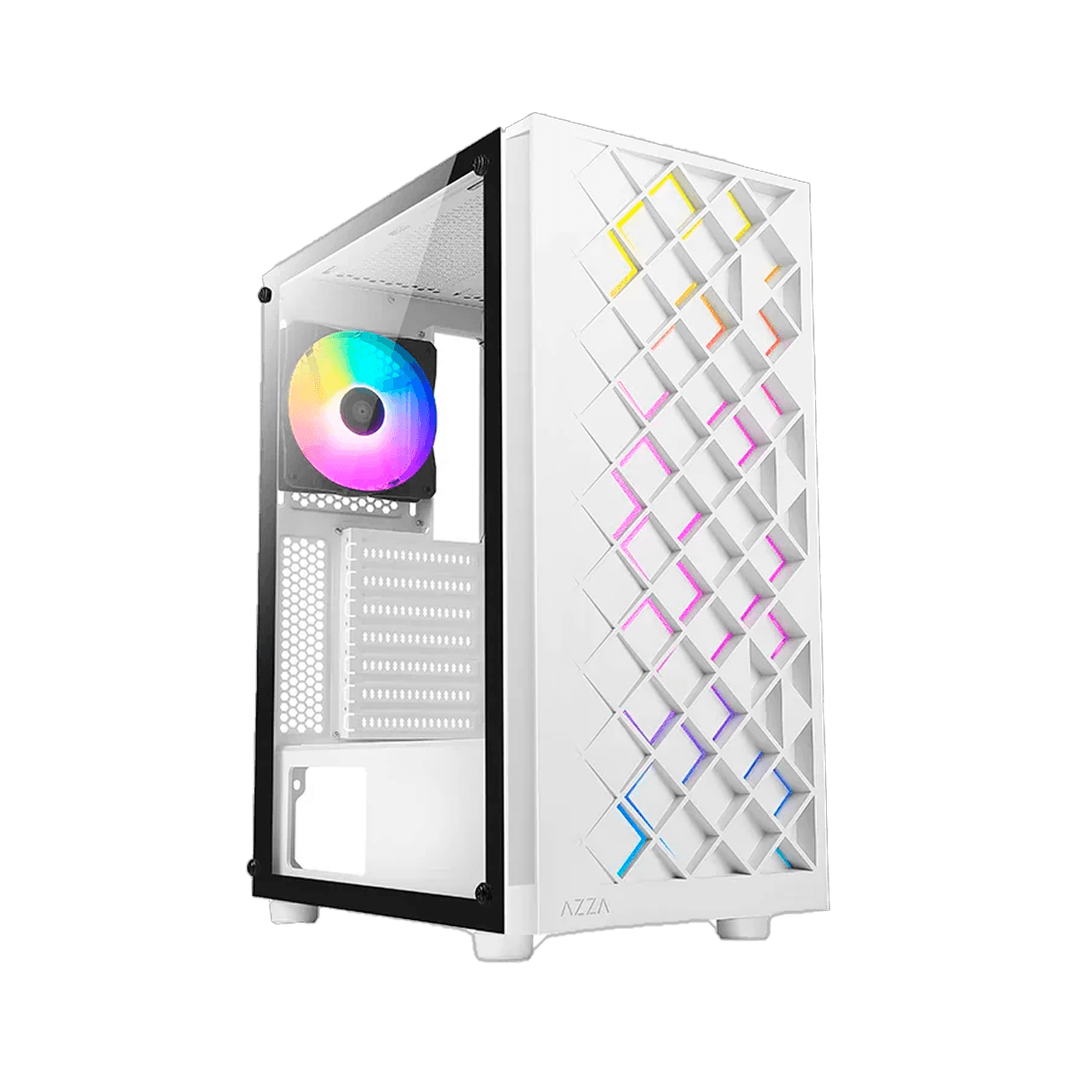 CASE AZZA GAMING SPECTRA 280W ATX MID TOWER 3xUSB HD AUDIO FAN ARGB LATERAL VIDRIO TEMPLADO BLANCO                 