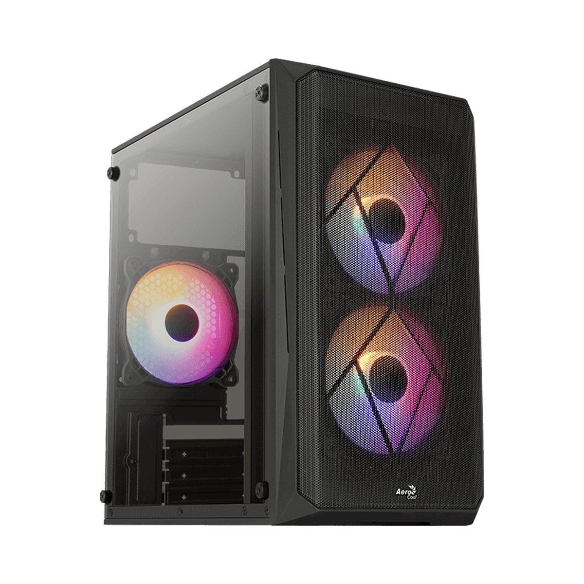 CASE AEROCOOL GAMING CS-107 MATX USB2.0+USB 3.0 1HD AUDIO 3xFAN 12CM FRGB PANEL ACRILICO NEGRO