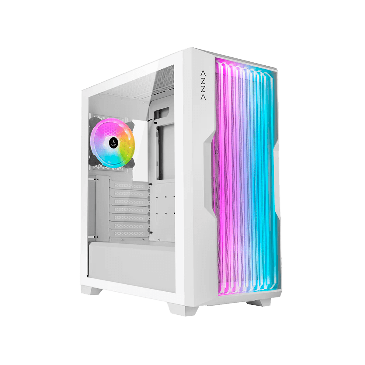 CASE AZZA GAMING GUARDIAN GLASS ATX MID TOWER 2xUSB TIPO C HD AUDIO FAN ARGB FRONTAL MALLA-LATERAL VIDRIO BLANCO